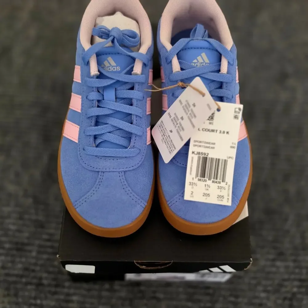 Adidas VL Court 3.0 Kid's Size 2 Lace-Up Sneakers Blue Pink New In Box